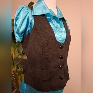 Le Chateau Women Black Vest With Gray Strips